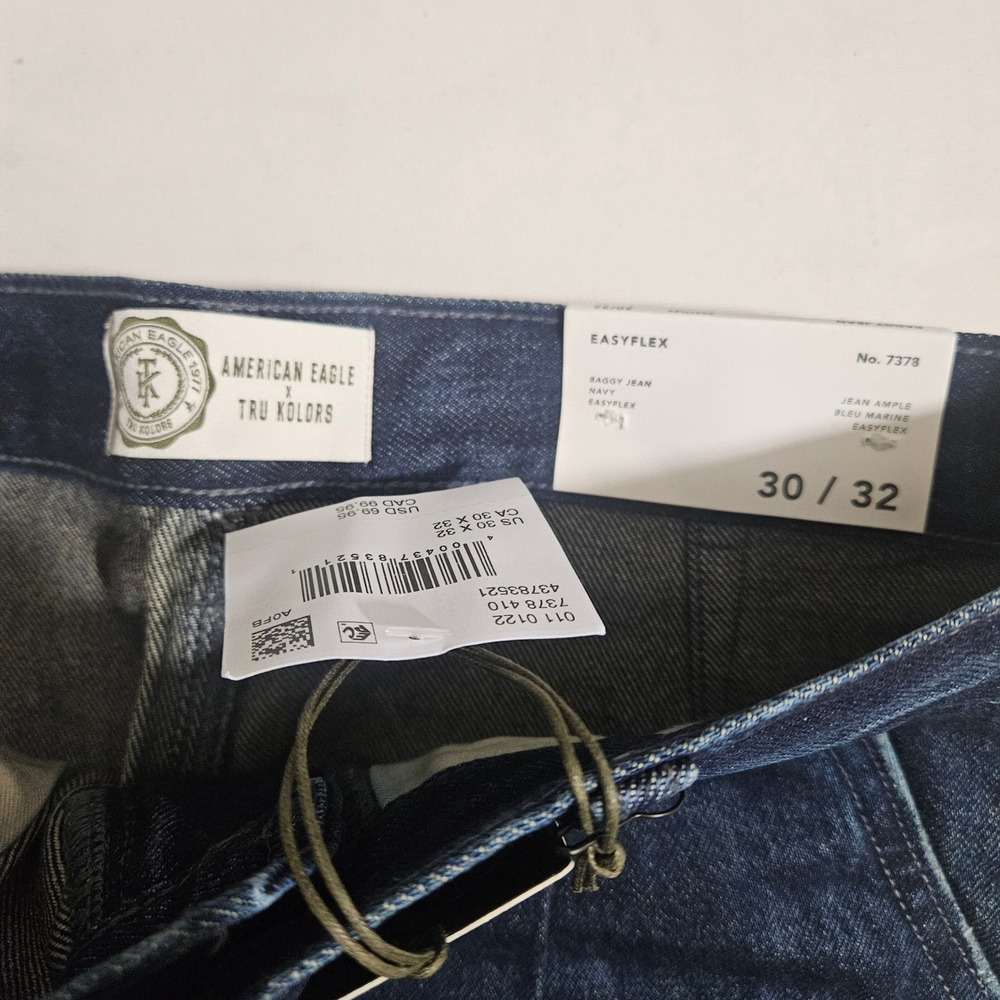 American Eagle x Tru Kolors Baggy Jean Navy Marine EasyFlex 30x32 NWT 7378-410 - Picture 6 of 7